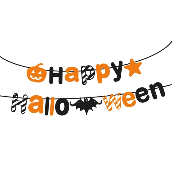 Family Halloween-i papír girland "Happy Halloween" felirat, 3,5m