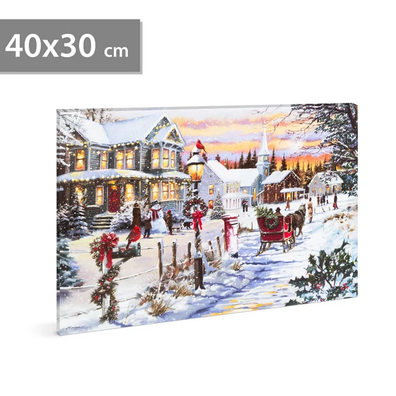 Karácsonyi LED-es hangulatkép fali akasztóval, 2xAA, 40x30cm