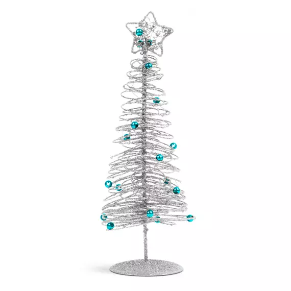Karácsonyi, glitteres, fém karácsonyfa, ezüst, 28cm