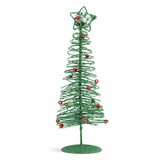 Karácsonyi, glitteres, fém karácsonyfa, zöld, 28cm