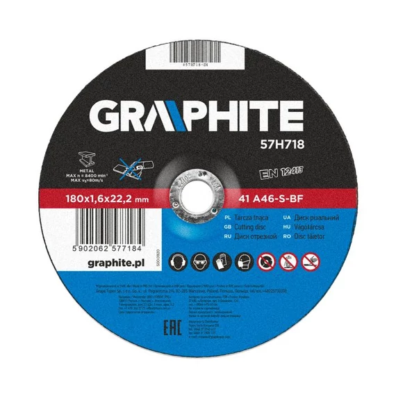 Graphite 41 A60-S-BF vágókorong fémhez, 180x1.6x22mm
