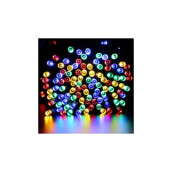100 LED-es napelemes kerti fényfüzér, színes, 10 m
