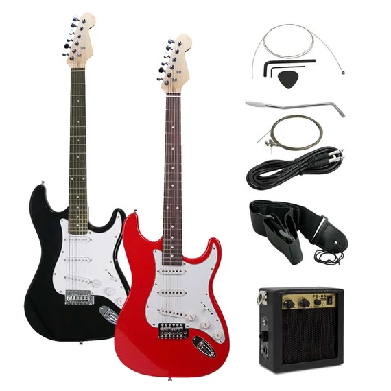 Elektromos gitár szett kezdőknek, ajándék erősítővel, piros-fehér