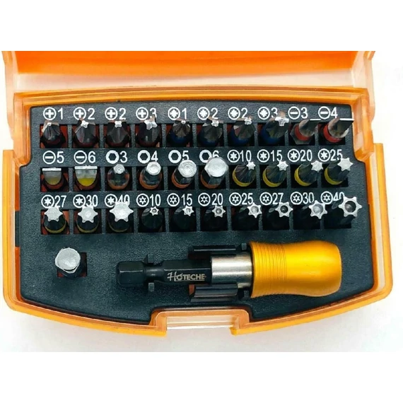 Hoteche bitkészlet bittartóval, vegyes, 1/4&quot;, 25mm, 32db