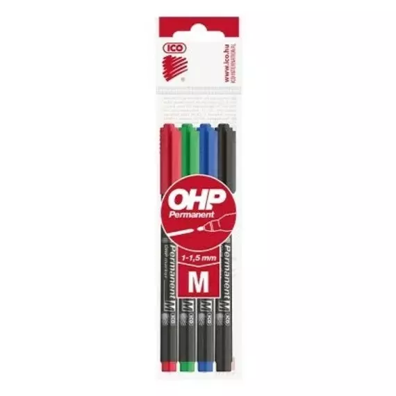 ICO OHP Permanent alholos jelölőfilc, színes, 1-1.5mm, 4db