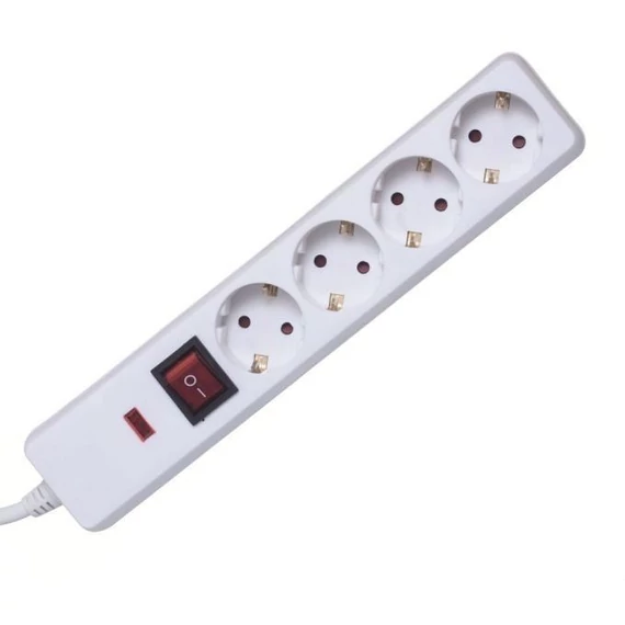 Hálózati elosztó 4-es kapcsolóva, túlfeszültség védett, fehér, 1,5m