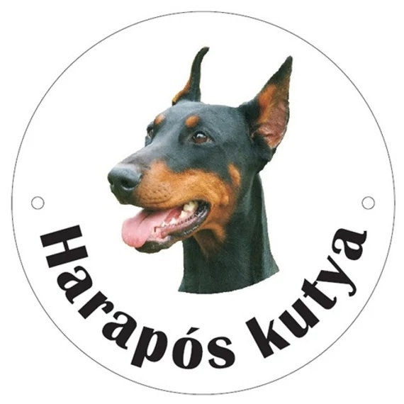Kutyatábla, műanyag, 9.5cm, dobermann