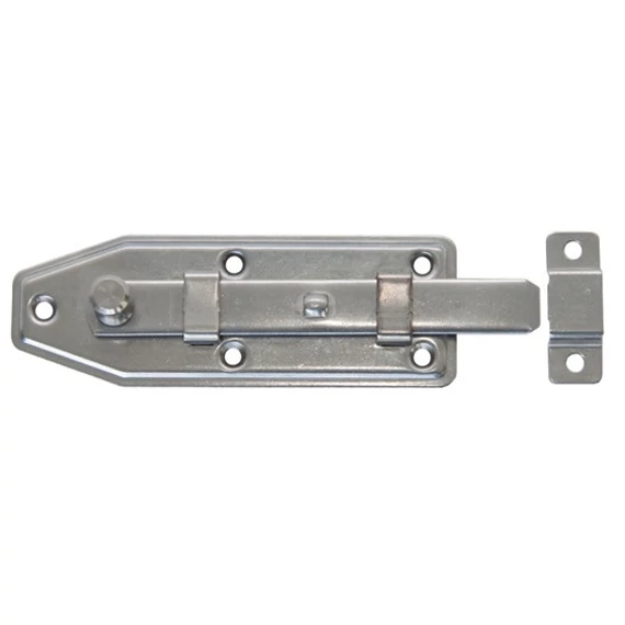 Tolózár ütközővel, E gombos, INOX, 80x30mm