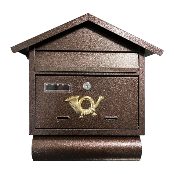 Kültéri, álló, lenyíló postaláda névtartóval, újságcsővel, barna, 38x41cm