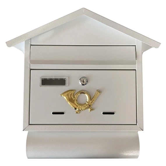 Kültéri, álló, lenyíló postaláda, névtartóval, újságcsővel, fehér, 38x41cm