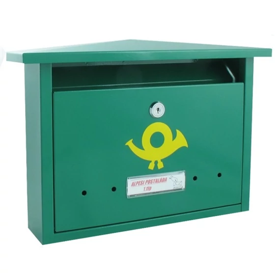 Kültéri, fekvő, fém postaláda névtartóval&quot;Alpesi 1&quot;, zöld, 35x24cm