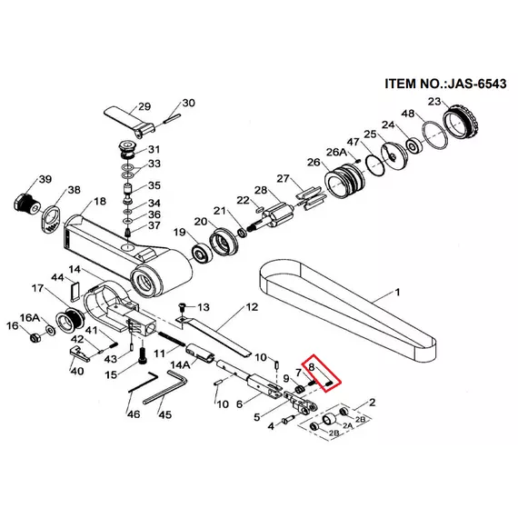 Jonnesway JAS-6543-8 rögzítő stift a JAS-6543 levegős szalagcsiszolóhoz