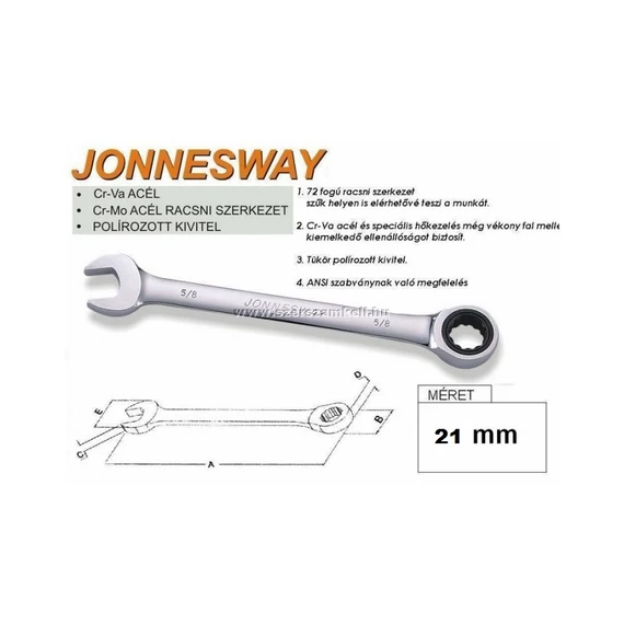 Jonnesway Profi racsnis csillag-villáskulcs, 21mm