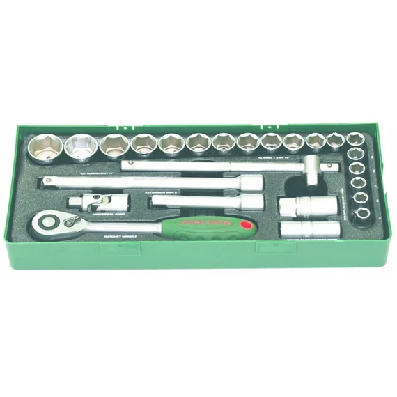 Jonnesway Tálcás dugókulcs készlet  25 db-os 1/2" 