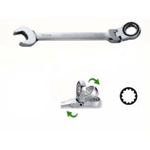 Jonnesway Profi csuklós racsnis csillag-villáskulcs, 13mm