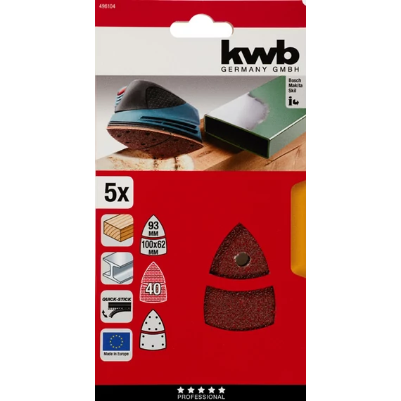 KWB PROFI QUICK-STICK tépőzáras alu.oxid nagy delta csiszolópapír  5 db  G120