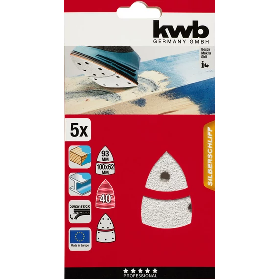 KWB PROFI QUICK-STICK tépőzáras szilikon-karbid nagy delta csiszolópapír festett felületre 5 db G40