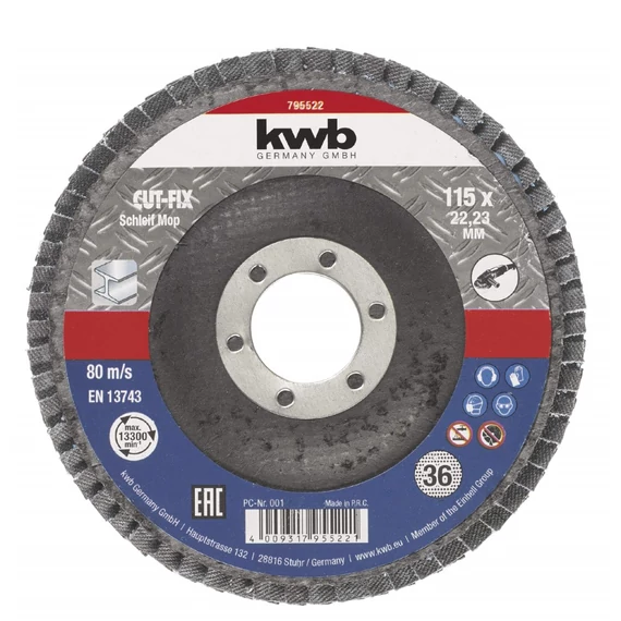 KWB lamellás fémcsiszoló korong, G36, 115x22.23mm