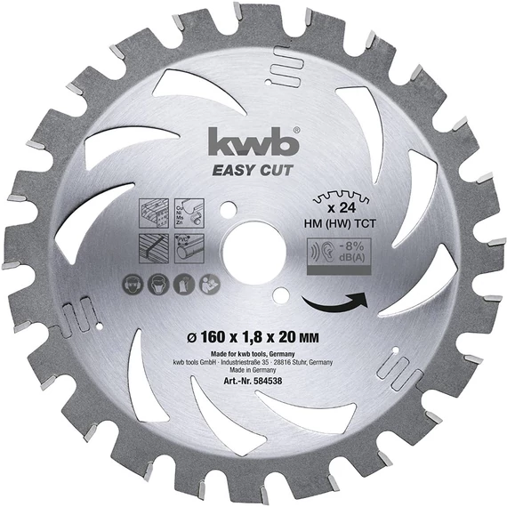 KWB Akku Top Energy Saving 30% TCT extra vékony fűrészlap, 24 fog, 165x20x1.4mm