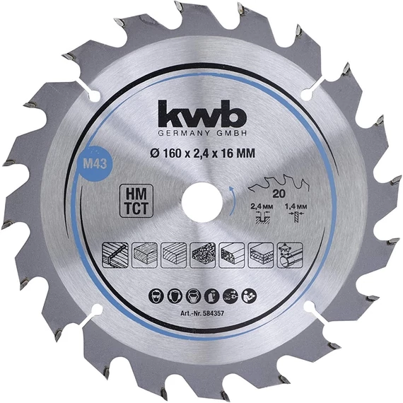 KWB Akku Top Energy Saving 30% TCT extra vékony fűrészlap, 24 fog, 165x20x1mm