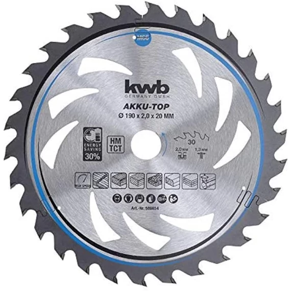 KWB Akku Top Energy Saving 30% TCT extra vékony fűrészlap, 30 fog, 190x20x1.3mm