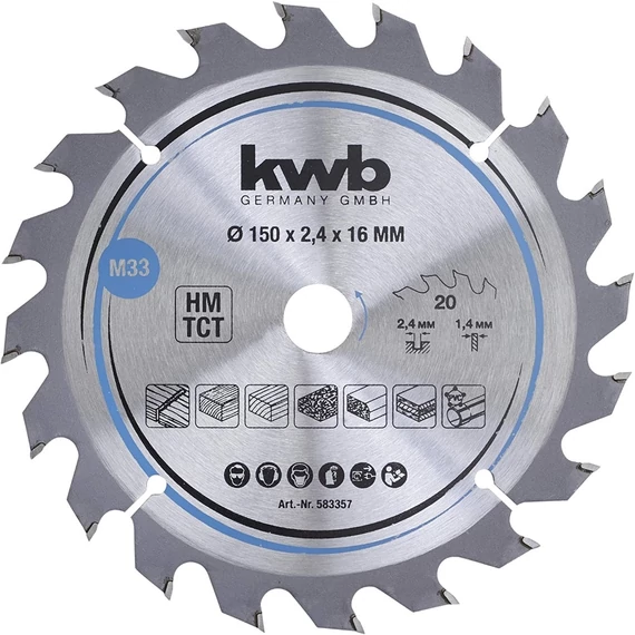 KWB Profi TCT fűrészlap, 20 fog, 150x16x1.4mm