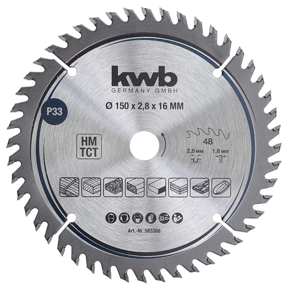KWB Profi TCT fűrészlap, 48 fog, 150x16x1.8mm