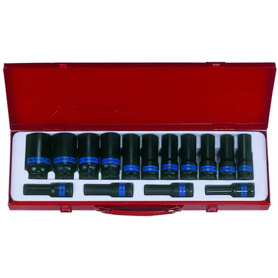 King Tony 15 részes 1/2&quot;-os gépi hosszú dugókulcs készlet 10-32 mm