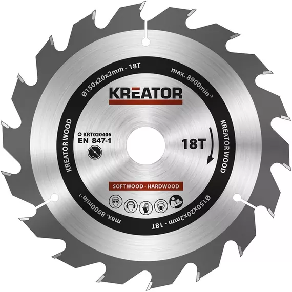 Kreator KRT020406 körfűrészlap 150x20mm, 18 fog + 4db szűkítőgyűrű