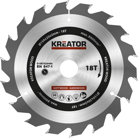 Kreator KRT020406 körfűrészlap 150x20mm, 18 fog + 4db szűkítőgyűrű
