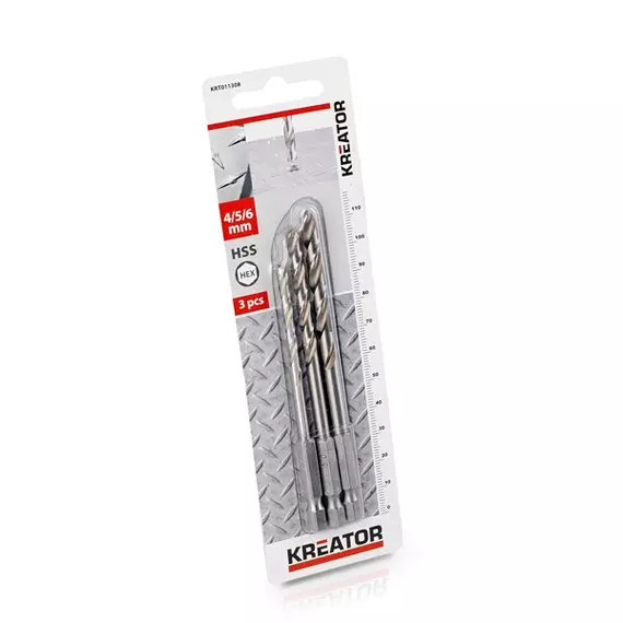 Kreator KRT011308 HSS Hex csigafúró készlet 4-5-6mm 3 részes