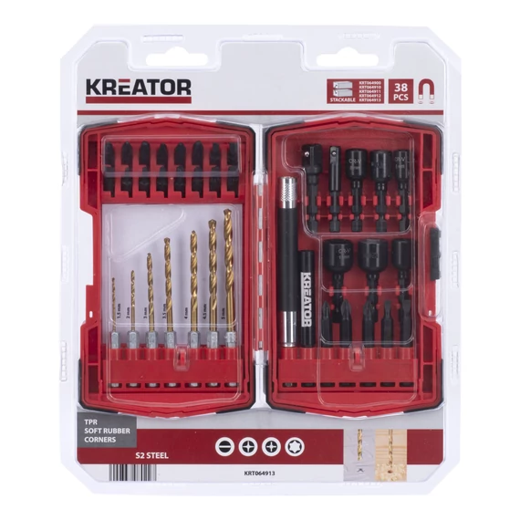 Kreator KRT064913 38 részes HSS fa/fém fúrószár, bit és dugókulcsfej készlet