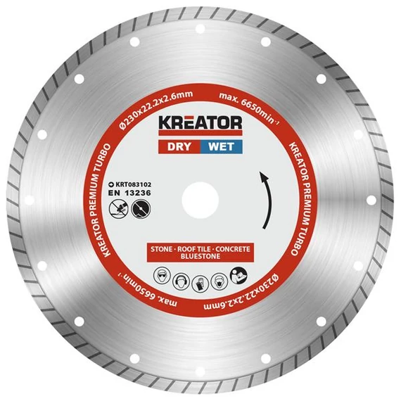 Kreator KRT083102 Prémium Turbó gyémánt vágótárcsa, 230mm