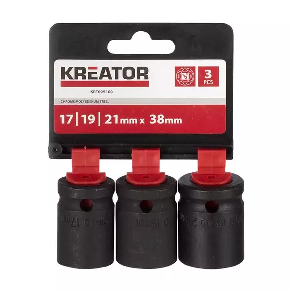 Kreator KRT095100 gépi dugókulcs készlet 1/2&quot; 17-19-21mm 3 részes