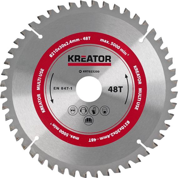 Kreator KRT023200 körfűrészlap 210x30mm, 48 fog + 5db szűkítőgyűrű