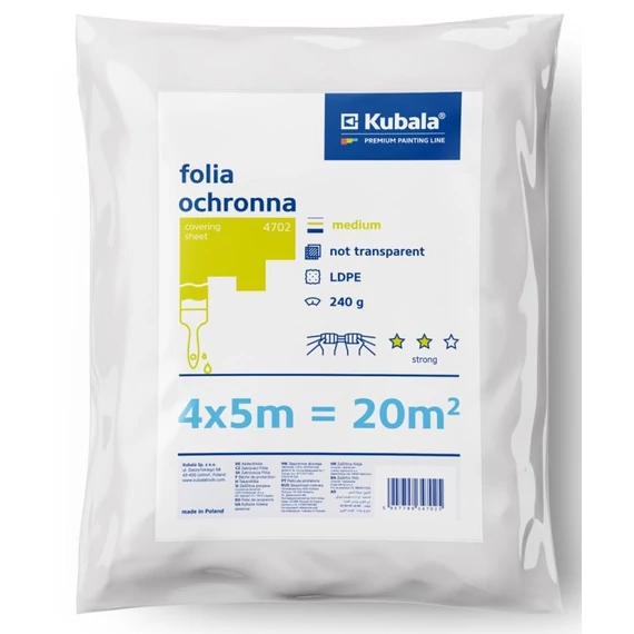 Kubala védő-, takarófólia, közepesen erős, fehér, 4x5m