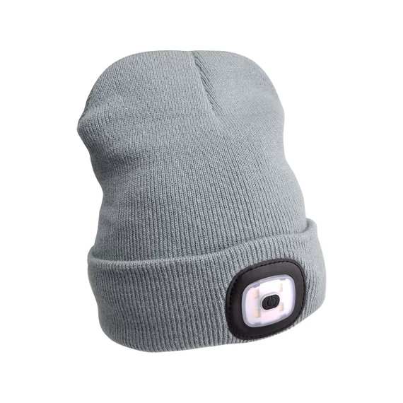 Extol sapka kivehető LED homloklámpával, kötött, szürke