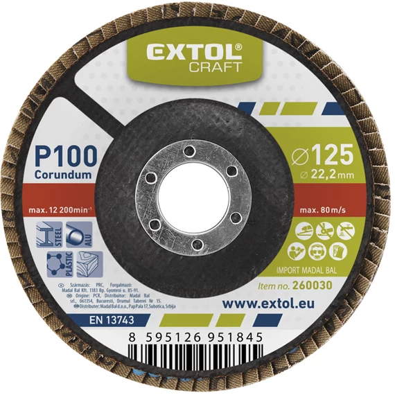 Lamellás csiszoló acél, Alu, műa. és fa munkadarabok csiszolására, 115×22mm; P80, kúpos, max.:13.200 ford./perc, EN13743