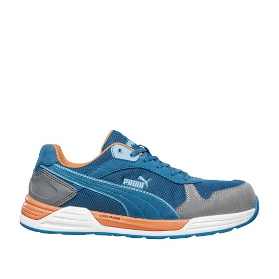 Puma Frontside Low S1P ESD HRO SRC munkavédelmi cipő, kék-szürke-narancs, 40