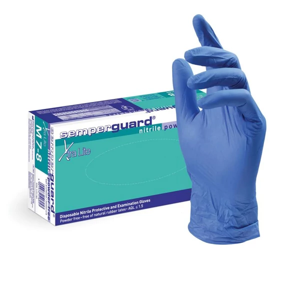 Semperguard Xtra lite nitril kesztyű, púdermentes, kék, S, 200db