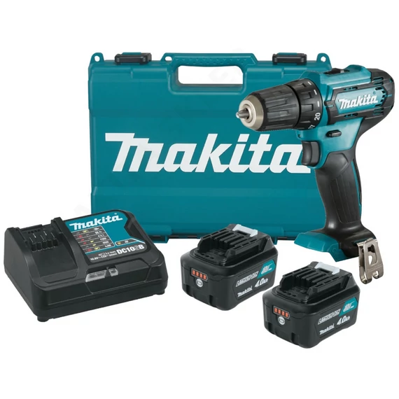 Makita DF333D akkus fúró-csavarozó, 12V, 10mm, kofferban (2db 4Ah akkuval és töltővel)