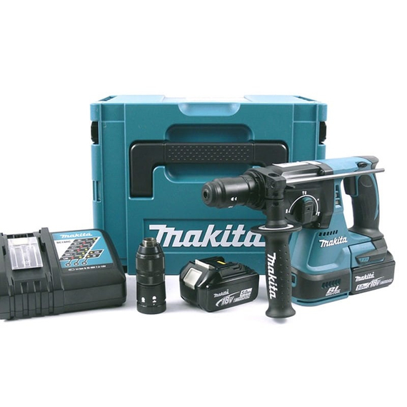 Makita DHR243 akkus fúró-vésőkalapács, 18V, SDS-Plus, kofferban (2db 5Ah akkuval és töltővel)