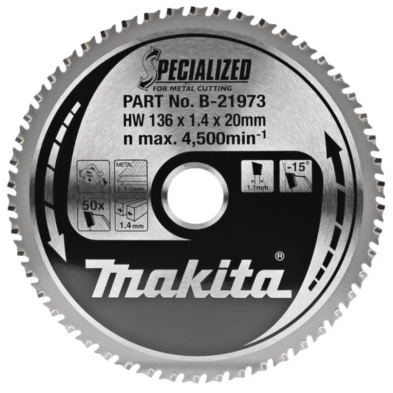 Makita Specialized körfűrészlap fémre akkus körfűrészhez, 136x20mm, Z50