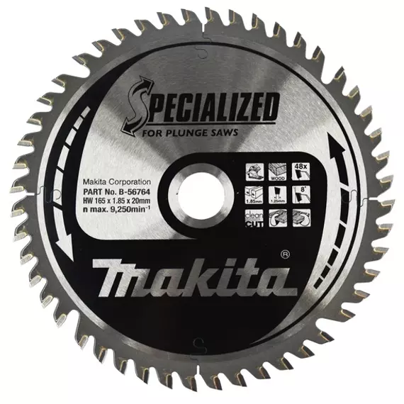 Makita Specialized körfűrészlap merülő körfűrészhez, befejező, 165x20mm, Z48