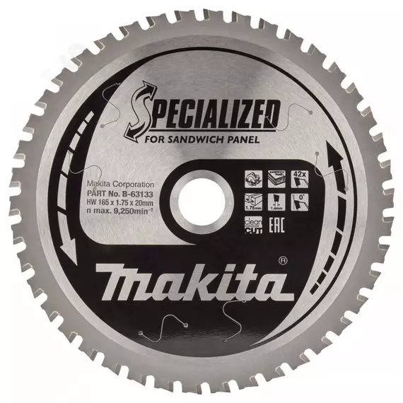 Makita Specialized körfűrészlap merülő körfűrészhez, szendvicspanelre, 165x20mm, Z42