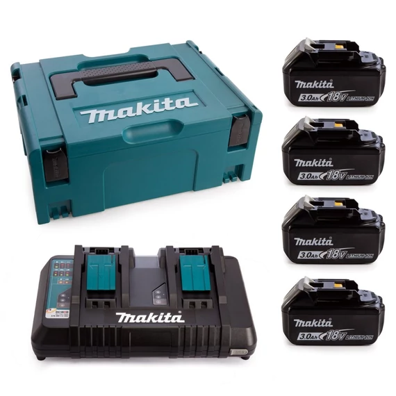 Makita Li-ion akku és töltő szett kofferban, 18V, 4db 3Ah