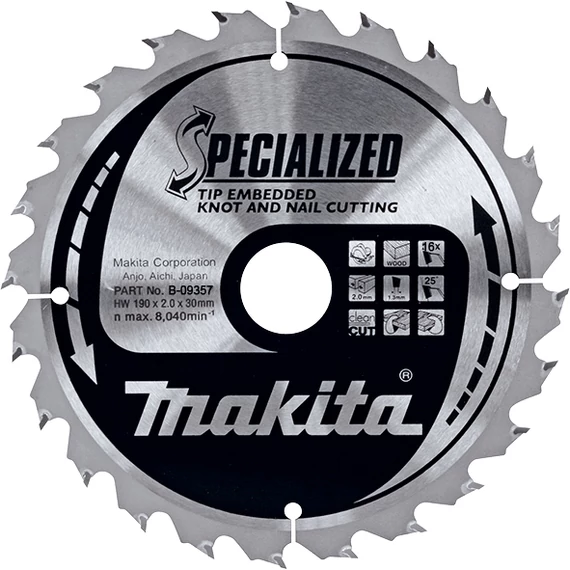 Makita Specialized körfűrészlap, merülő 190x30mm Z16