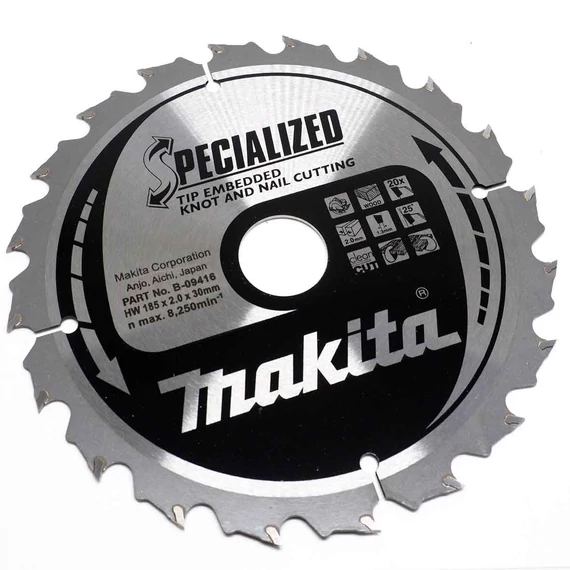 Makita körfűrészlap, szög, csomósfa, Z20, 185x30mm 