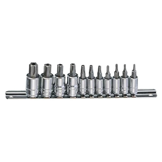 Genius Tools bit és dugókulcs készlet, furatos Torx, 45-50mm, 1/4"-3/8", 11db