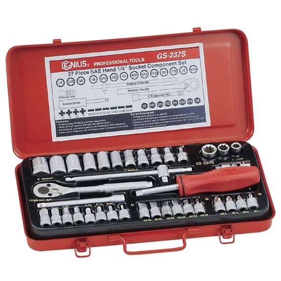 Genius Tools dugókulcs- és csavarhúzókészlet, colos, 1/4", 37db